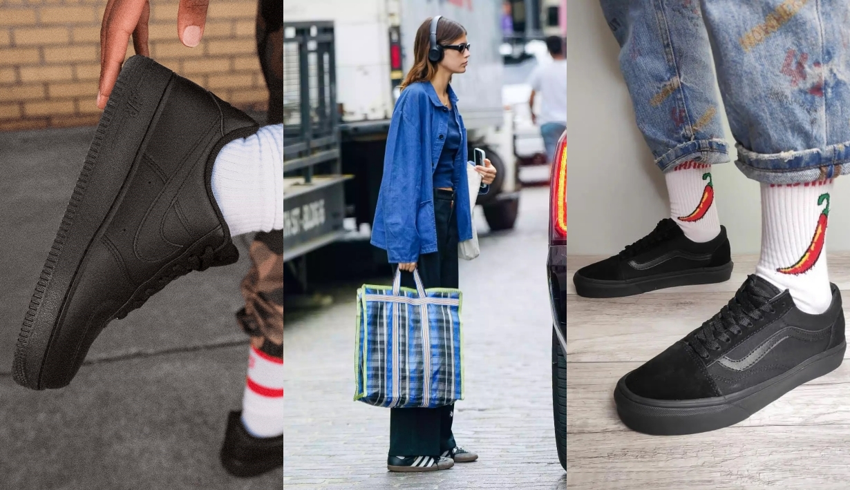 รองเท้าผ้าใบ สีดํา ผู้หญิง